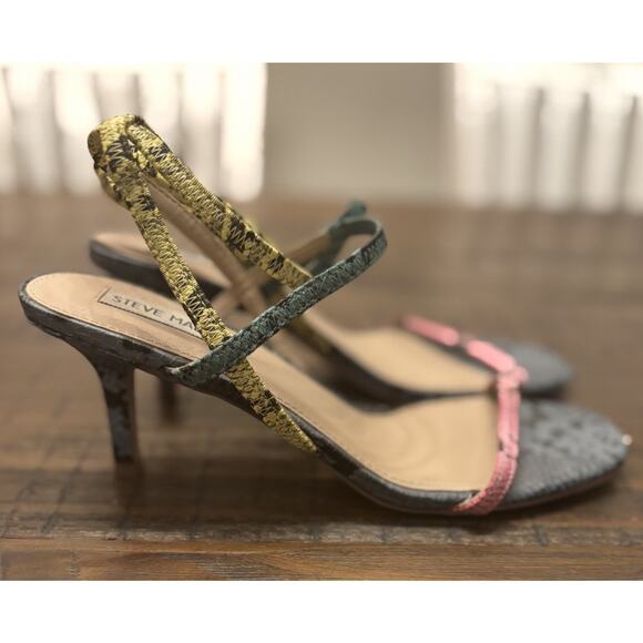 Steve Madden Snakeskin Ankle Strap Square Toe Kitten Heel Sandals 8.5 - Picture 2 of 10